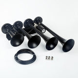 Maxbell 150DB Single Row Four Trumpet Train Air Horn 12V Electric Solenoid Black - Aladdin Shoppers
