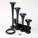 Maxbell 150DB Single Row Four Trumpet Train Air Horn 12V Electric Solenoid Black - Aladdin Shoppers