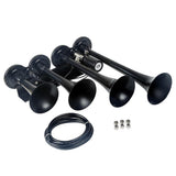 Maxbell 150DB Single Row Four Trumpet Train Air Horn 12V Electric Solenoid Black - Aladdin Shoppers