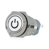 Maxbell Maxbell Latching Push Button Switch ON/OFF White Stainless Steel Shell with Green LED Ring Suitable for 16mm/4.57'' Mounting Hole