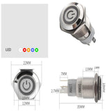 Maxbell Maxbell Latching Push Button Switch ON/OFF White Stainless Steel Shell with Green LED Ring Suitable for 16mm/4.57'' Mounting Hole