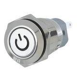 Maxbell Maxbell Latching Push Button Switch ON/OFF White Stainless Steel Shell with Green LED Ring Suitable for 16mm/4.57'' Mounting Hole