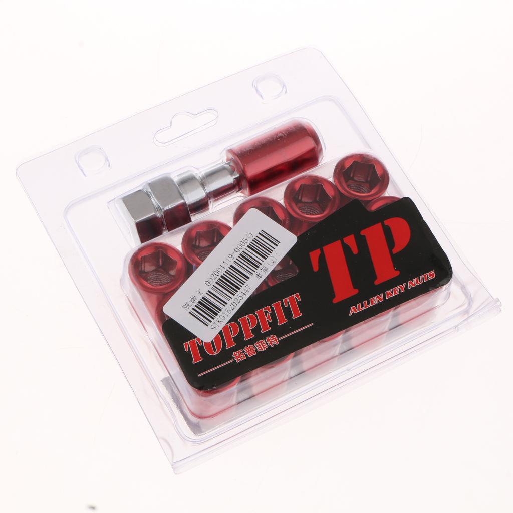 16 Pieces M12*1.5 Universal Hex Cone Anti Theft Wheel Nuts 32MM Red