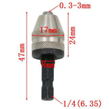 Keyless 3 Jaw Drill Chuck Converter Screwdriver Chuck Adapter, 1/4 Inch Hex Shank, 0.3-3.0mm Drill Bits - Aladdin Shoppers