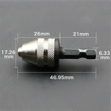 Keyless 3 Jaw Drill Chuck Converter Screwdriver Chuck Adapter, 1/4 Inch Hex Shank, 0.3-3.0mm Drill Bits - Aladdin Shoppers