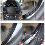 Maxbell 2x Leather DIY Car Steering Wheel Cover 38cm W/ Needle and Thread Black
