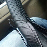 Maxbell 2x Leather DIY Car Steering Wheel Cover 38cm W/ Needle and Thread Black