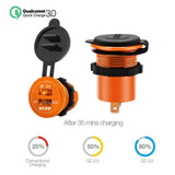 Maxbell 2xCar Aluminum Alloy USB QC3.0 Quick Charge for LED Display Golden Orange