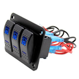 3 Gang ON-OFF Marine Ignition Toggle Rocker Switch Panel Waterproof For RV Car Boat Vehicles Truck Trailer Yacht (Blue LED) - Aladdin Shoppers