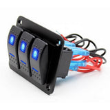 3 Gang ON-OFF Marine Ignition Toggle Rocker Switch Panel Waterproof For RV Car Boat Vehicles Truck Trailer Yacht (Blue LED) - Aladdin Shoppers