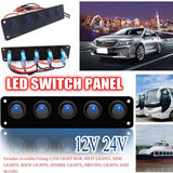 5 Gang ON-OFF Marine Ignition Toggle Rocker Switch Panel Waterproof For RV Car Boat Vehicles Truck Trailer Yacht (Blue LED) - Aladdin Shoppers