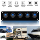 5 Gang ON-OFF Marine Ignition Toggle Rocker Switch Panel Waterproof For RV Car Boat Vehicles Truck Trailer Yacht (Blue LED) - Aladdin Shoppers