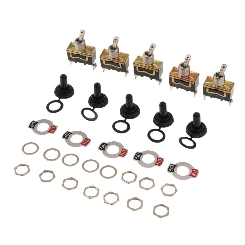 Maxbell Maxbell 5 Pack Heavy Duty Rocker Toggle Switch 15A 250V SPST 2 Pin ON/OFF Switch With Waterproof Boot Cap Cover