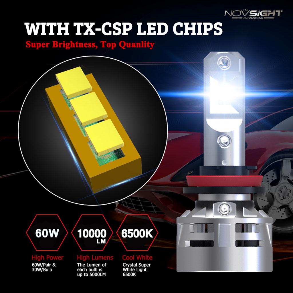 Maxbell Maxbell 1Pair Novsight A386-N9 Headlight LED Light Bulbs 60W 10000LM 6500K H11