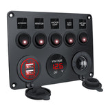 Maxbell 5 Gang Rocker Switch Panel Multifunction for Automotive Yacht Motorboat red light