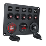 Maxbell 5 Gang Rocker Switch Panel Multifunction for Automotive Yacht Motorboat red light