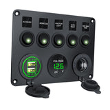 Maxbell 5 Gang Rocker Switch Panel Multifunction for Automotive Yacht Motorboat green light