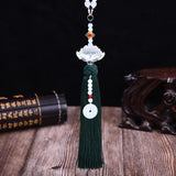 Maxbell Car Interior Lotus Pendant Dangling Tassel Craft Supplies Hanging Decoration Dark Green