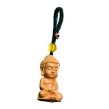 Maxbell Mini Wood Buddha Key Chain Lucky Pendant Accessory Feng Shui Sculpture Craft