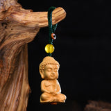 Maxbell Mini Wood Buddha Key Chain Lucky Pendant Accessory Feng Shui Sculpture Craft