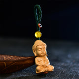 Maxbell Mini Wood Buddha Key Chain Lucky Pendant Accessory Feng Shui Sculpture Craft