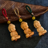Maxbell Mini Wood Buddha Key Chain Lucky Pendant Accessory Feng Shui Sculpture Craft