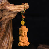 Maxbell Mini Wood Buddha Key Chain Lucky Pendant Accessory Feng Shui Sculpture Craft