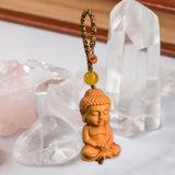 Maxbell Mini Wood Buddha Key Chain Lucky Pendant Accessory Feng Shui Sculpture Craft