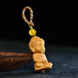 Maxbell Mini Wood Buddha Key Chain Lucky Pendant Accessory Feng Shui Sculpture Craft