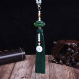 Maxbell Car Rearview Mirror Charm Pendant with Safety Buckle Lotus Car Hanging Decor Dark green