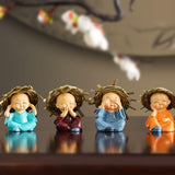 Maxbell Maxbell 4 Pieces Kung Fu Boys Statues for Interior Desk Decor Bedroom Ornaments 6cm Four No Postures