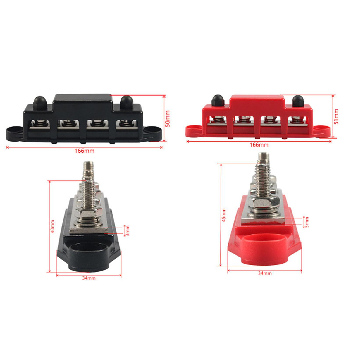 Maxbell 2 Pieces Generic 4 Terminal Power Distribution Blocks Terminal Block Bus Bar M8 Studs 150A