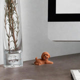 Dog Miniature Figurine Mini Animal Statue for Bedroom Shelf Living Room Brown Lying