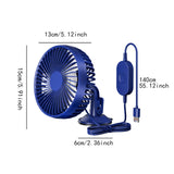 Maxbell USB Car Fan Rotatable Portable 3 Speed Adjustable for Sedan SUV Vehicle Blue