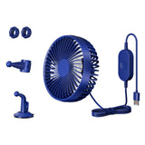 Maxbell USB Car Fan Rotatable Portable 3 Speed Adjustable for Sedan SUV Vehicle Blue