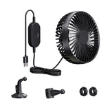 Maxbell USB Car Fan Rotatable Portable 3 Speed Adjustable for Sedan SUV Vehicle Black