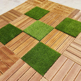 Maxbell Artificial Grass Tiles Artificial Grass Turf for Patio Porch Playground Dark Green