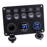 Maxbell 5 Gang Marine Switch Panel W/Blue Display for Trailer Bus Yacht