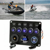 Maxbell 5 Gang Marine Switch Panel W/Blue Display for Trailer Bus Yacht
