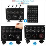 Maxbell 5 Gang Marine Switch Panel W/Blue Display for Trailer Bus Yacht