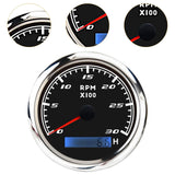 Maxbell Digital Tach Hour Meter Universal RPM Gauge for 12V/24V Autos 0 to 30 black