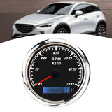 Maxbell Digital Tach Hour Meter Universal RPM Gauge for 12V/24V Autos 0 to 30 black