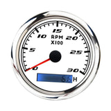 Maxbell Digital Tach Hour Meter Universal RPM Gauge for 12V/24V Autos 0 to 30 white