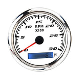 Maxbell Digital Tach Hour Meter Universal RPM Gauge for 12V/24V Autos 0 to 30 white