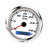 Maxbell Digital Tach Hour Meter Universal RPM Gauge for 12V/24V Autos 0 to 30 white