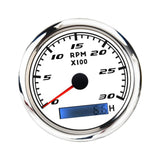 Maxbell Digital Tach Hour Meter Universal RPM Gauge for 12V/24V Autos 0 to 30 white
