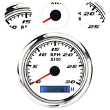 Maxbell Digital Tach Hour Meter Universal RPM Gauge for 12V/24V Autos 0 to 30 white