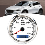 Maxbell Digital Tach Hour Meter Universal RPM Gauge for 12V/24V Autos 0 to 30 white