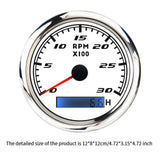 Maxbell Digital Tach Hour Meter Universal RPM Gauge for 12V/24V Autos 0 to 30 white