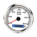 Maxbell Digital Tach Hour Meter Universal RPM Gauge for 12V/24V Autos 0 to 60 white